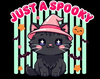 Halloween Cat PNG, Preppy Ghost Cat Design, Spooky Season Sublimation File, Boutique Fall, Distressed, With and Without Stripes Versions