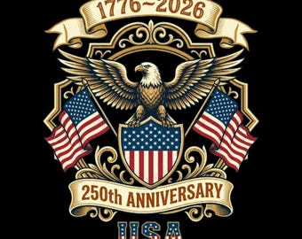 250th Anniversary USA PNG, American Flag 1776-2026, 4th of July Digital Download, Patriotic Print, Transparent Background
