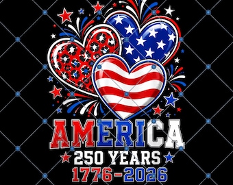 America 250th Anniversary PNG, USA Patriotic Heart Clipart, 1776-2026 Independence Day Sublimation Design, Digital Download