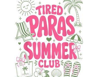 Tired Paras Summer Club PNG, Tropical Beach Summer Clipart, Palm Tree Flip Flops Fun Summer Graphic, Digital Download