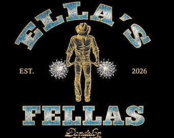Ellas Fellas Denim USA PNG, Western Cheerleader Cowgirl PNG, Vintage Rodeo Cheer Squad Design, Blue Denim Retro Graphic Sublimation Download