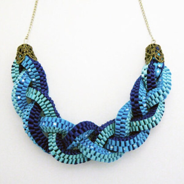 Ribbon Necklace- Braids Sea Breeze