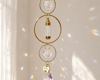 Pet Memorial Sun Catcher for Ashes or Fur • Crystal Keepsake Hanging • Rainbow Window Decor • Dog Cat Remembrance Gift