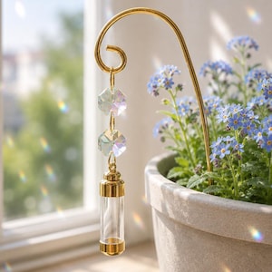 Pet or Human Memorial Plant Stake, Crystal Suncatcher Keepsake Urn, Hair, Fur or Ashes Holder, Sympathy Gift, Remembrance Decor