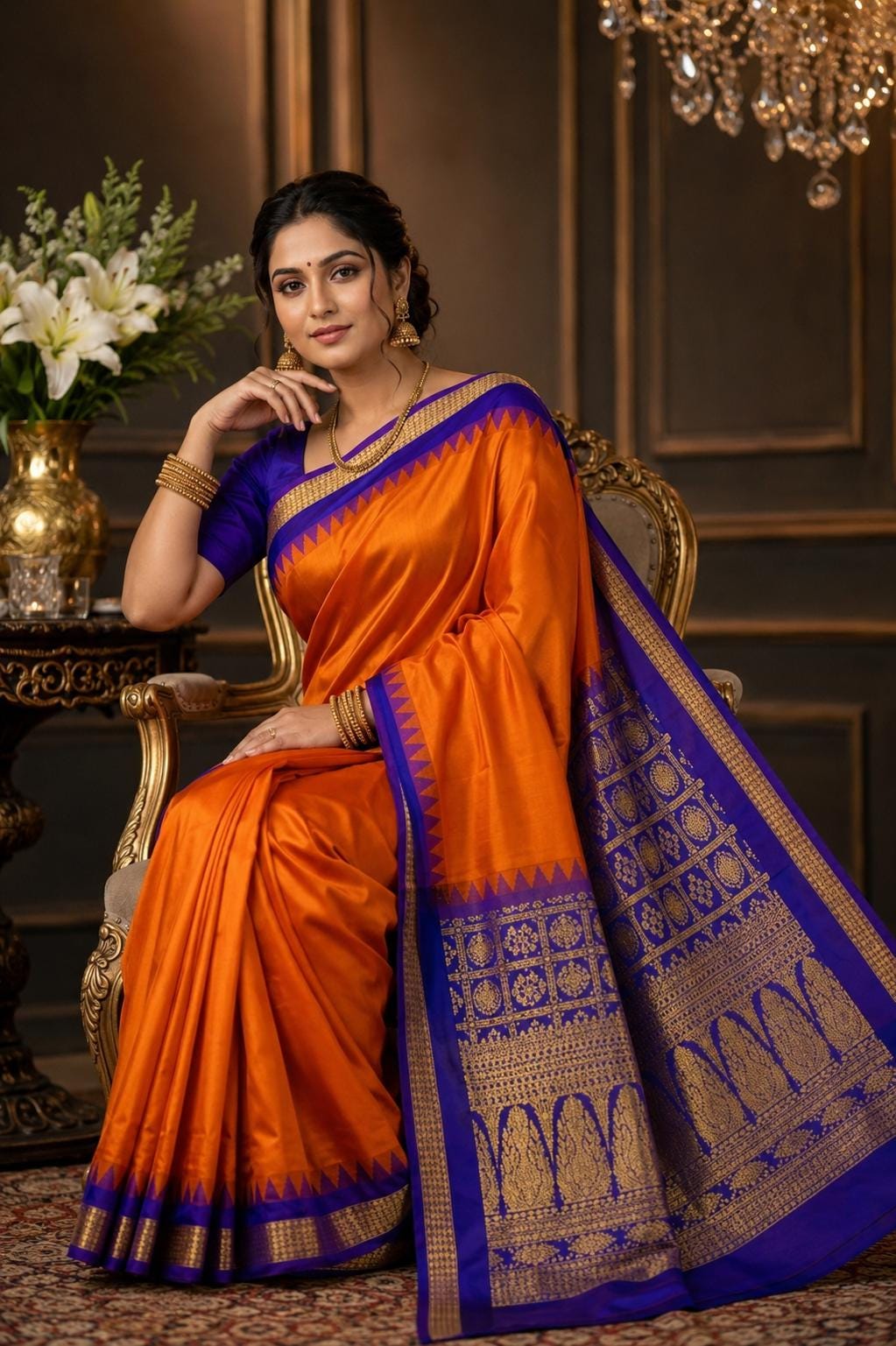 Orange Sambalpuri Odisha Silk Saree Ikat Temple Border Bomkai Orissa Handloom Sari Traditional Indian Wedding Gift for Her