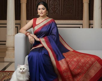 Handloom Ikat Silk Saree: Bomkai Sambalpuri, Temple Border