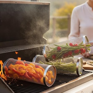 Gartengrill Grillrost Grillkäfige Camping Picknick Kochgeschirr Outdoor Runder Grill Lagerfeuer Grillrost Rollgrill Korb