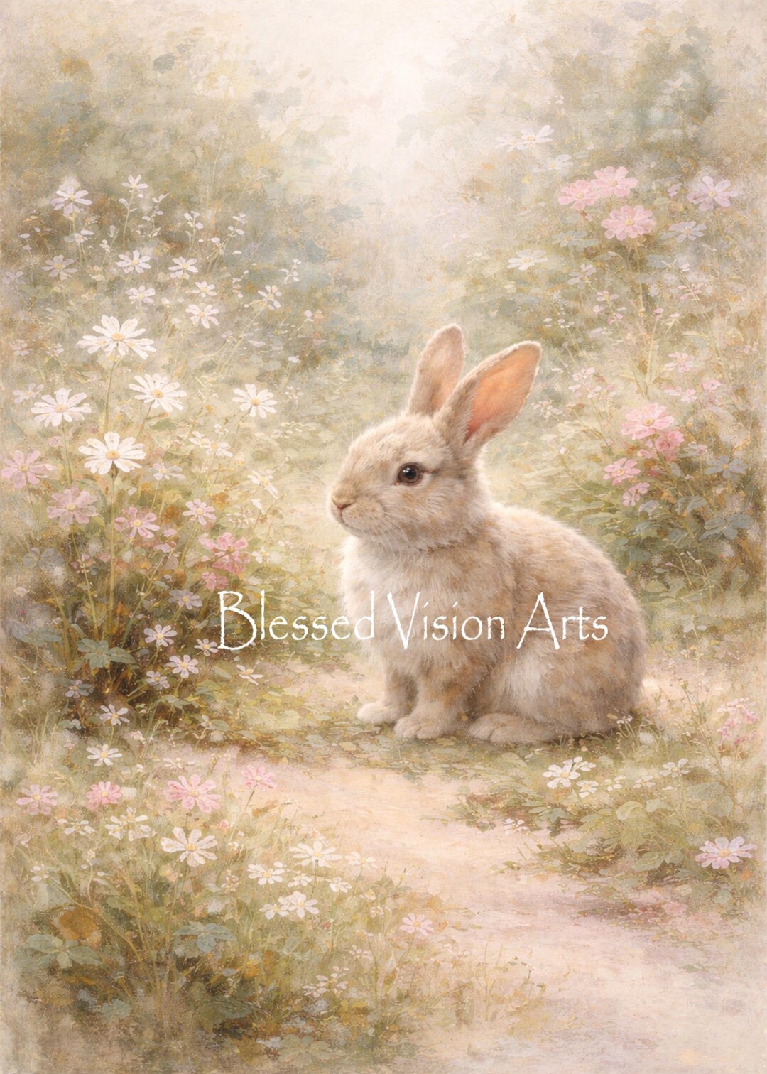 Vintage Bunny Print, Cottagecore Floral Rabbit Artwork (digital ...