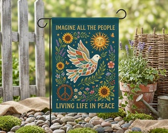 Bandera de jardín Imagine Peace, Todas las personas viviendo en paz, decoración de jardín estilo boho hippie