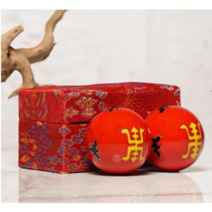 Red Baoding Balls, Longevity Design, Zen Meditation Stress Relief, Chinese Health Exercise (Set)