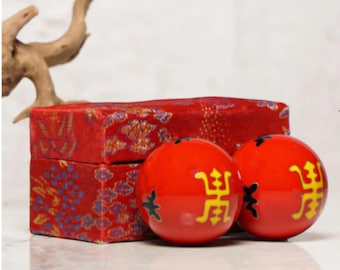 Red Baoding Balls, Longevity Design, Zen Meditation Stress Relief, Chinese Health Exercise (Set)