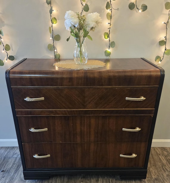 Refinished Art Deco Waterfall Dresser | Vintage Walnut Veneer | 1930s1940s  Statement Furniture - Etsy Israel