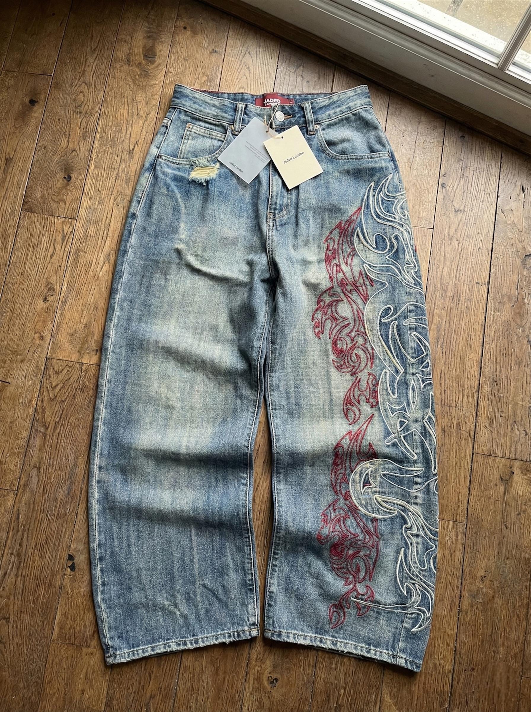 Y2k embroidered jeans - Etsy 日本