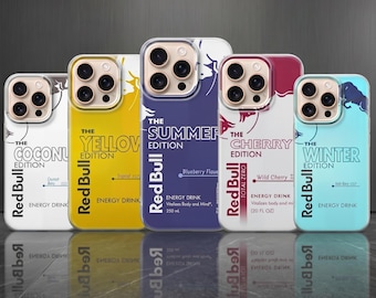 Custodia per telefono Red Bull, design colorato in edizione energy drink per iPhone e Samsung Pixel.