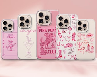 Roze cowgirl-telefoonhoesje – western iconen en retro rodeo-ontwerp voor iPhone, Samsung, Pixel