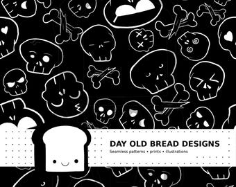 Skulls pattern digital 300 DPI black or No Background