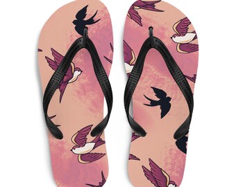 Swallow Bird Flip Flops, Vintage Inspired Pink Sandals, Summer Beach Shoes, Aesthetic Footwear  Flip-Flops