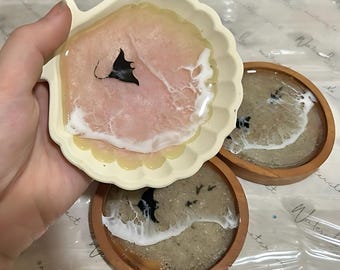 Shell Bowl - Handmade Resin Seashell Trinket Dish, Ocean Jewelry & Key Holder