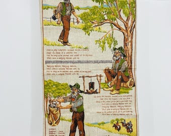 Strofinaccio da cucina vintage in lino e cotone Gainsborough Waltzing Matilda, souvenir dall'Australia.