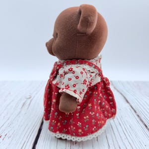 Vintage Sylvanian Families TOMY Brown Bear Mother Figure Red Floral Dress HTF image 4