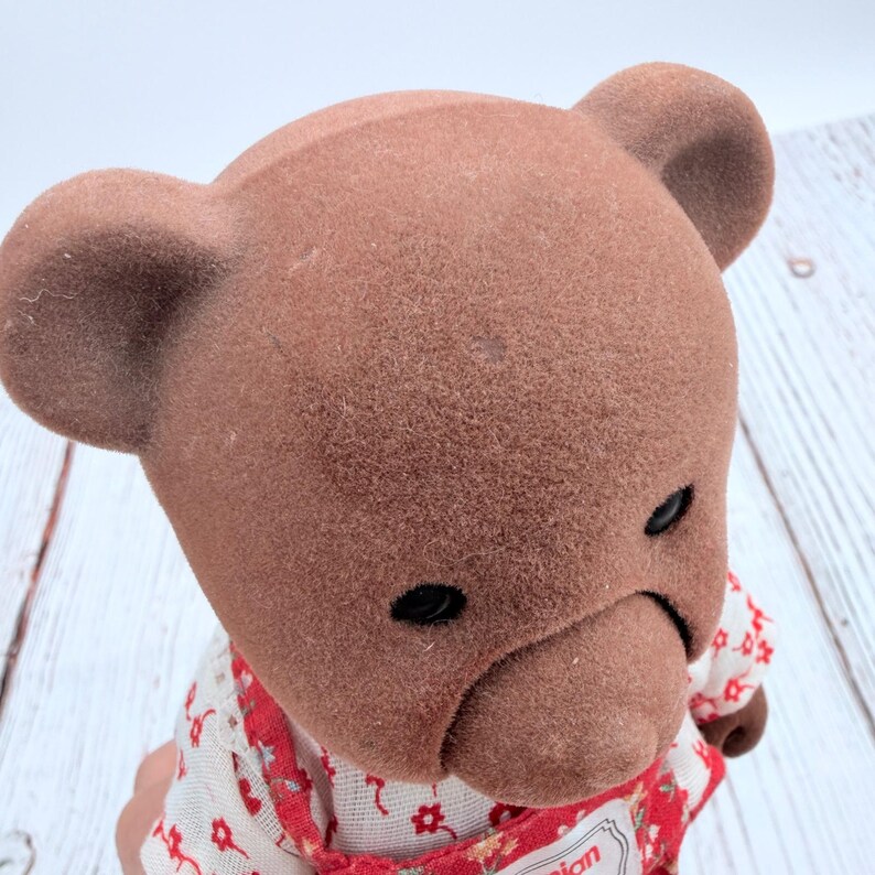 Vintage Sylvanian Families TOMY Brown Bear Mother Figure Red Floral Dress HTF image 5