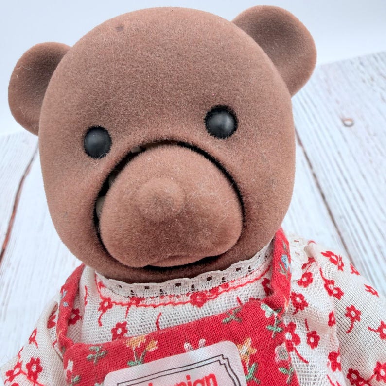 Vintage Sylvanian Families TOMY Brown Bear Mother Figure Red Floral Dress HTF image 6