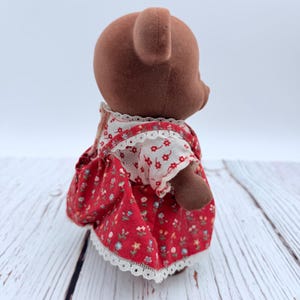 Vintage Sylvanian Families TOMY Brown Bear Mother Figure Red Floral Dress HTF image 2