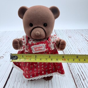 Vintage Sylvanian Families TOMY Brown Bear Mother Figure Red Floral Dress HTF image 15