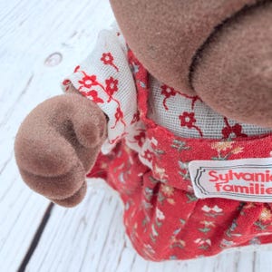 Vintage Sylvanian Families TOMY Brown Bear Mother Figure Red Floral Dress HTF image 13