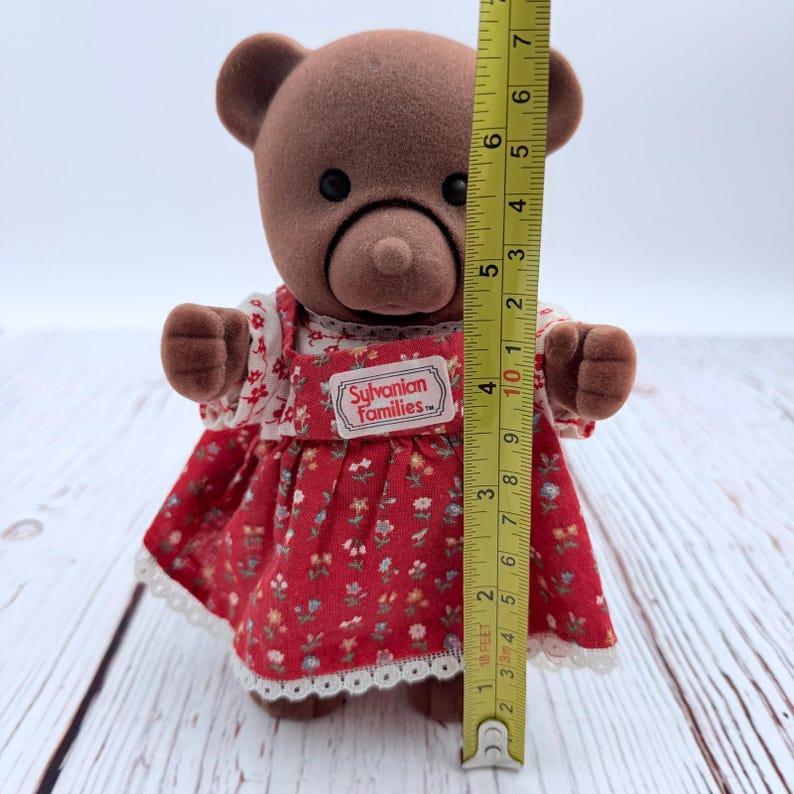 Vintage Sylvanian Families TOMY Brown Bear Mother Figure Red Floral Dress HTF image 14
