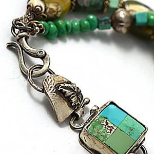 Handcrafted Turquoise Sterling Silver Bracelet, Lampwork Glass Beads