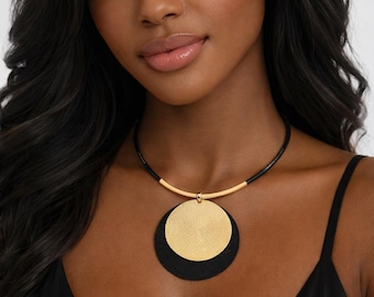 Boho Pendant Necklace for Women, Large Round Necklace, Statement Jewelry, Bohemian Necklace, Unique Gift for Her, Vintage Style Necklace