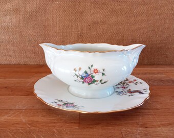 Antigua Salsera Limoges André Vieux - Ave del Paraíso - Años 40