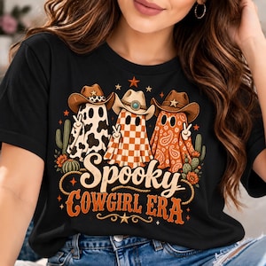Retro Patchwork Ghost PNG, Urocza koszulka z duchem na Halloween, Jesienny wzór kokietki, Upiorny sezon Boo PNG, Elegancka sztuka sublimacji dyni