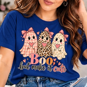 Fantasma de patchwork retro PNG, diseño de camiseta de Halloween, diseño de fantasma otoñal preppy, lindo Boo PNG, gráfico estético de calabaza de temporada espeluznante