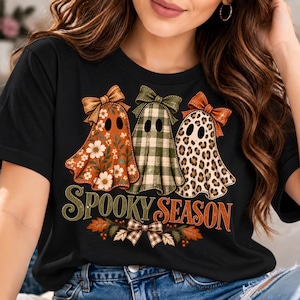 Retro Patchwork Spöke PNG, Halloween-tröjadesign, Preppy Spooky Season PNG, Söt Boo Spöke Pumpa Höstestetik, Coquette Sublimation PNG