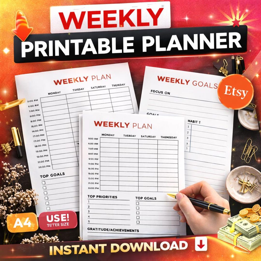 Minimalist Weekly Planner Printable | A4 A5 Letter Sizes (digital ...