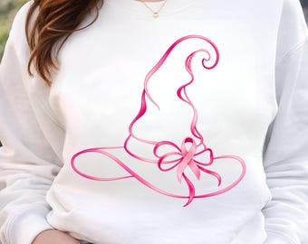 Breast Cancer Awareness SVG PNG, Pink Witch Hat Halloween Design, Pink Ribbon Shirt Graphic, Cricut Sublimation Digital Download