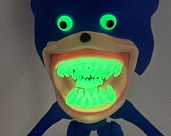 Personaggio inquietante Shin Blue Hedghog – Giocattolo parodia horror – Shin Super Sonic Super Sonic articolato stampato in 3D che si illumina al buio