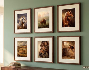Vintage Equestrian Oil Painting Prints Set of 20 | Horse Gallery Wall Art | English Country Estate Decor Farmhouse Digital Download