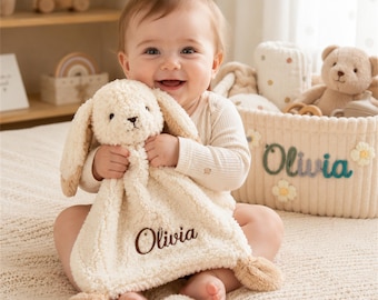 Manta de apego personalizada con forma de animal, juguete de seguridad bordado con el nombre del bebé, recuerdo para recién nacido, regalo para baby shower.