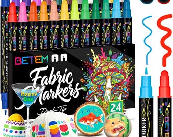 24 Colors Dual Tip Acrylic Paint Pens for Fabric, Rock, Wood, Glass & Canvas – Water-Based Markers Set