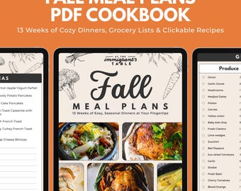 Fall Meal Plan PDF Cookbook | 13 Weeks Cozy Dinners, Grocery Lists (Digital Download)