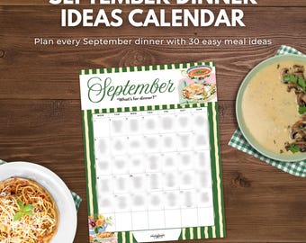 September Dinner Ideas Calendar Printable PDF | 30 Day Family Meal Plan & Dinner Inspiration