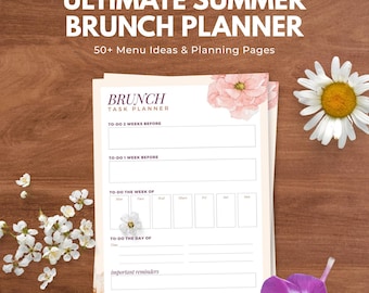 Summer Brunch Planner | Menu Ideas, Grocery List, Party Organizer (Digital Download)
