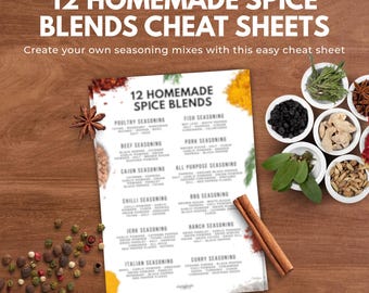12 Homemade Spice Blends Cheat Sheet | DIY Seasoning Mix Recipes (PDF Download)