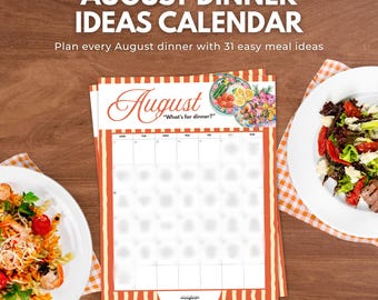 August Dinner Ideas Calendar Printable PDF | 31 Day Family Meal Plan & Dinner Inspiration