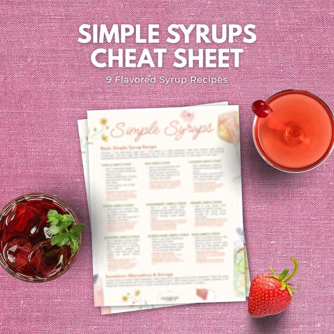 Simple Syrup Layout Simple Syrups Cheat Sheet | 9 Flavored Recipes Guide (8.5x11 Printable ...