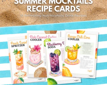 Summer Mocktail Recipe Cards, 10 Refreshing Non-Alcoholic Drinks (Digital Download)
