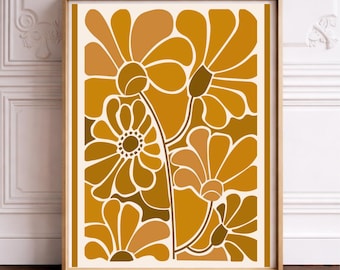 Mid Century Modern Floral Print, Retro Botanical Art (Digital Download)